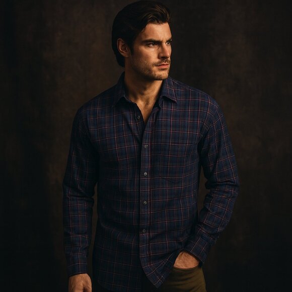 Thomas Dean Men’s Blue Red Casual Button Down Shirt L - Picture 1 of 5